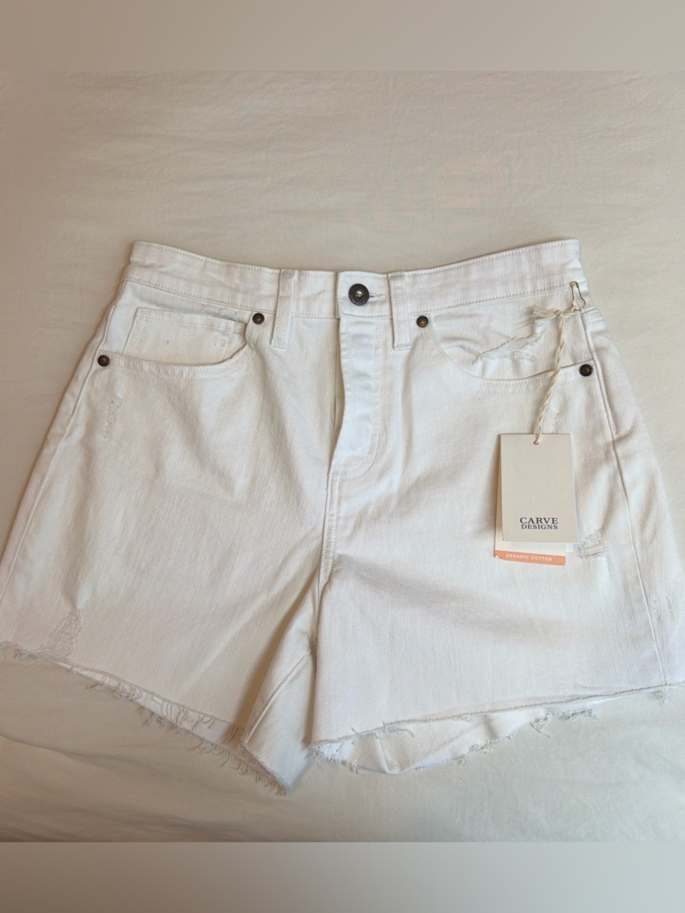 Carve Designs White High-Rise Cotton Frayed Hem Jean Shorts